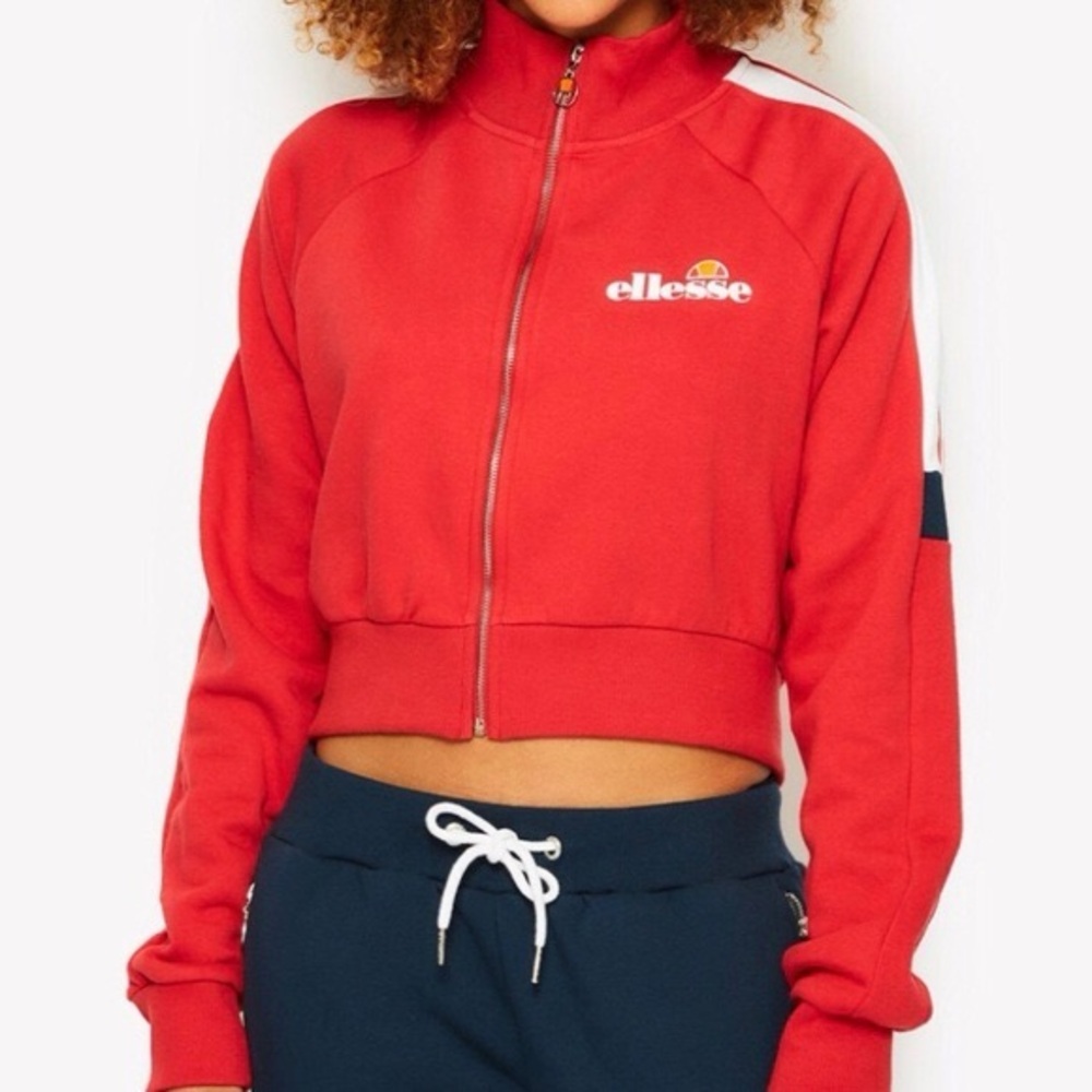 Ellesse Alagna Track Jacket Zip Up Crop Sweatshirt Red 90's Inspired Medium - Picture 9 of 10